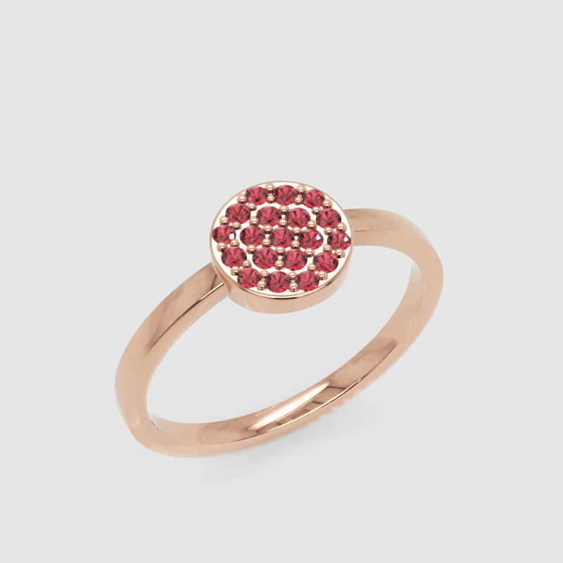 Red Garnet Pav Cluster Ring Rose Tone Stackable Band - Three