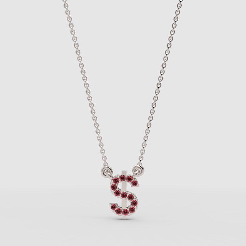 Ruby Dollar Sign Pendant Necklace - Three