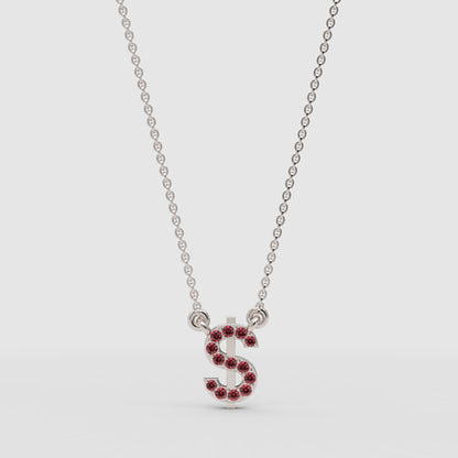 Ruby Dollar Sign Pendant Necklace - Three