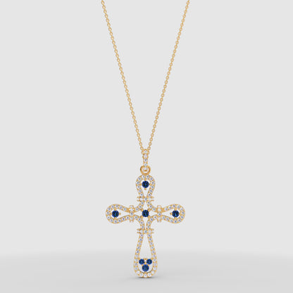 Blue Sapphire And Diamond Cross Pendant Necklace - Two