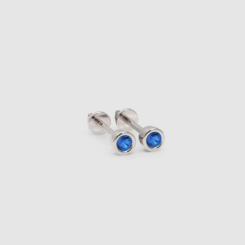 Blue Crystal Bezel Set Stud Earrings - One