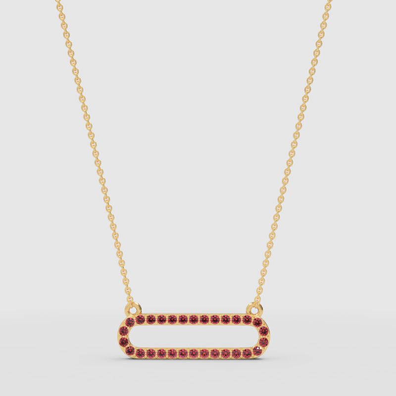 Lab-Grown Ruby Horizontal Link Pendant Necklace In White Gold | Minimal Modern Pave Design (16–17 Inch Adjustable) | Jebij - Three