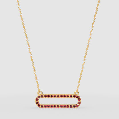 Lab-Grown Ruby Horizontal Link Pendant Necklace In White Gold | Minimal Modern Pave Design (16–17 Inch Adjustable) | Jebij - Three