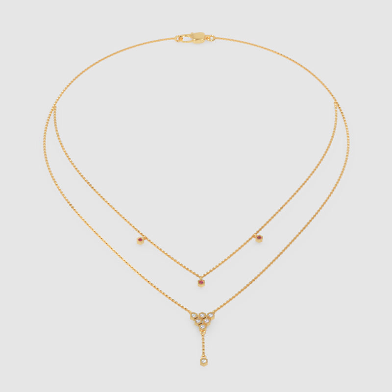 Layered Honeycomb Ruby And Diamond Lariat Necklace - Six