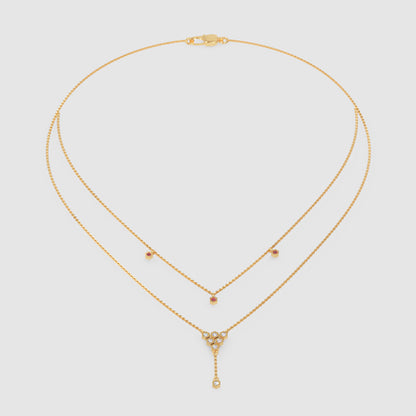 Layered Honeycomb Ruby And Diamond Lariat Necklace - Six