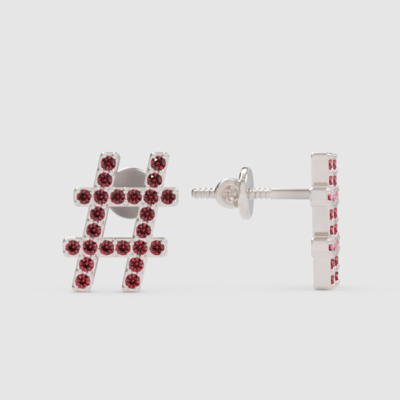 Pink Crystal Hashtag Symbol Stud Earrings With Screw Back Closure - Three