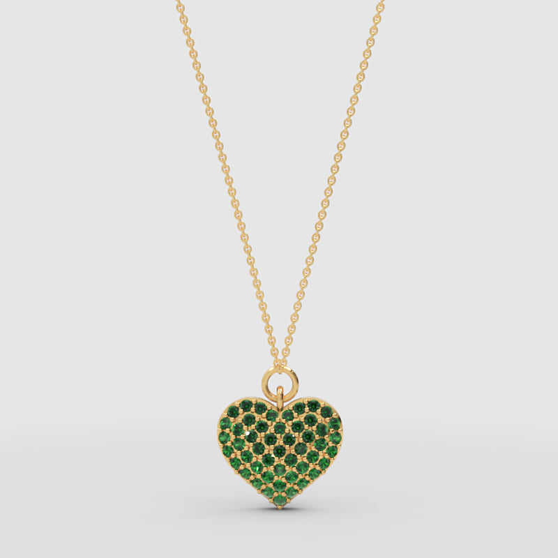 Lab-Grown Emerald Heart Pendant Necklace In White Gold | Adjustable 16–17 Inch Chain - Three
