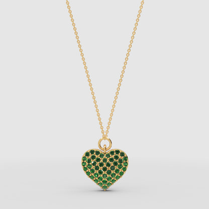 Lab-Grown Emerald Heart Pendant Necklace In White Gold | Adjustable 16–17 Inch Chain - Three