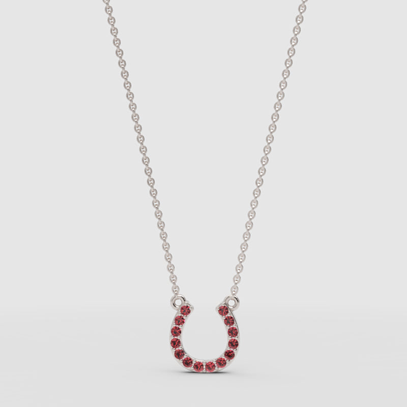 Ruby Horseshoe Pendant Necklace With Rose Tone Chain - Three
