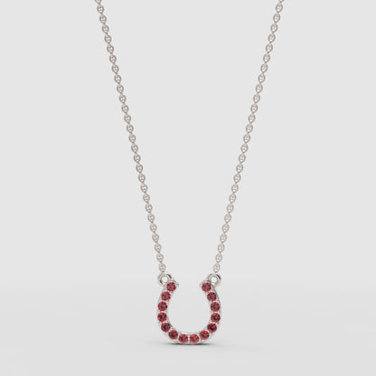 Ruby Horseshoe Pendant Necklace With Rose Tone Chain - Three
