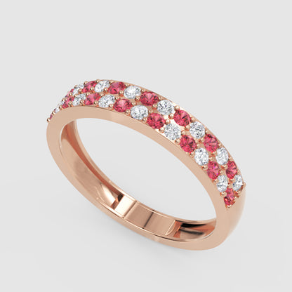Double Row Ruby And Diamond Eternity Band Ring - Three