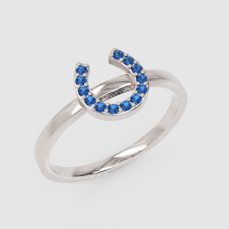 Blue Crystal Horseshoe Ring - Three