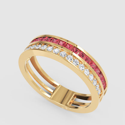 Ruby And Diamond Double Row Channel Set Band Ring - Three