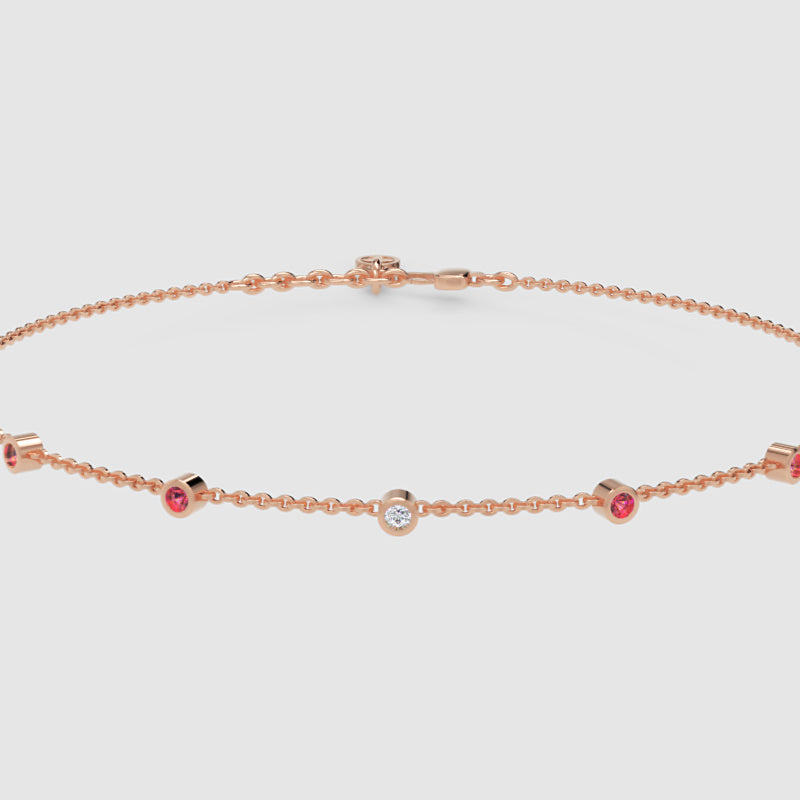Delicate Chain Bracelet With Pink Gemstone Accents - Three