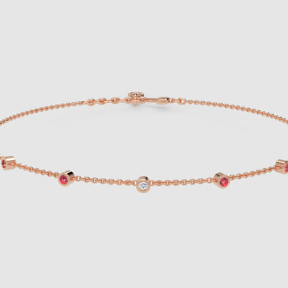 Delicate Chain Bracelet With Pink Gemstone Accents - Three