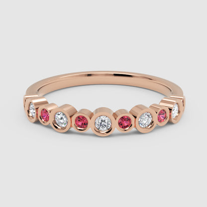 Alternating Pink And White Bezel Set Stackable Ring - One