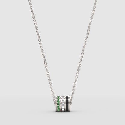 Emerald And Diamond Barrel Pendant Necklace With Black Enamel Accent - Three