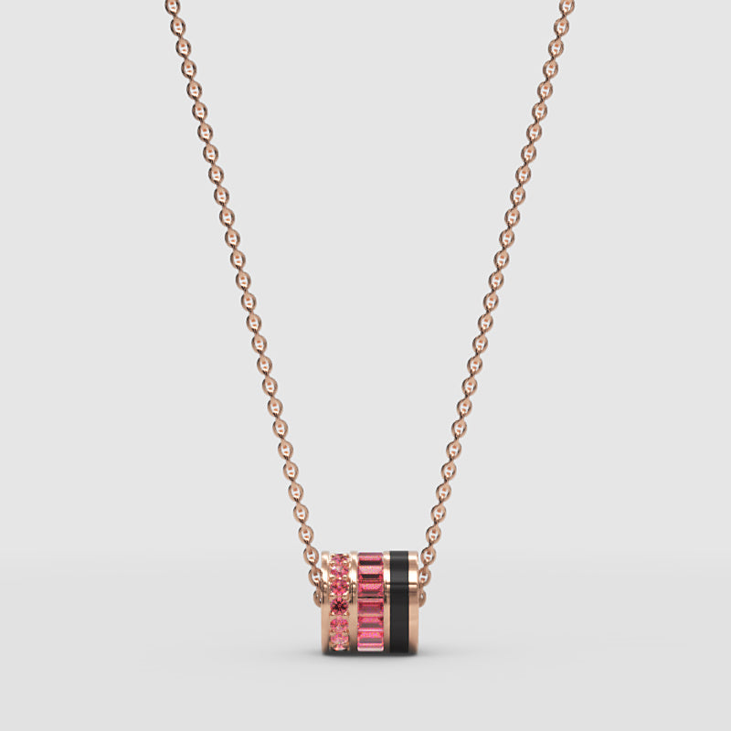Pink Gemstone Triple Ring Pendant Necklace - Four