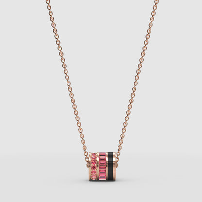 Pink Gemstone Triple Ring Pendant Necklace - Four