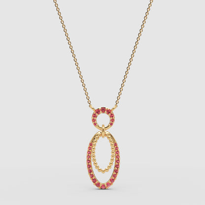 Ruby Oval Drop Pendant Necklace With Beaded Accents - Four
