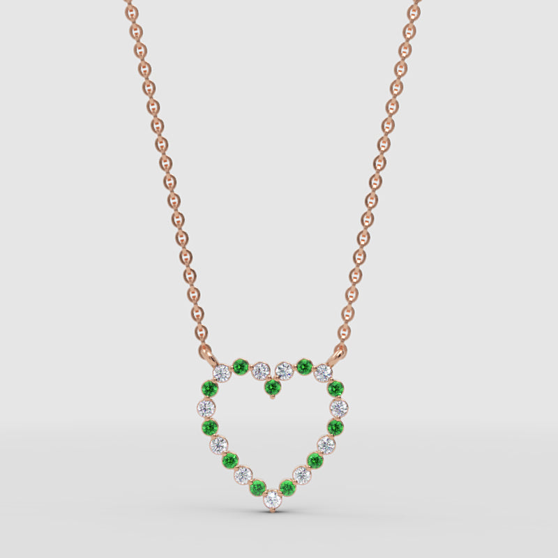 Emerald And Diamond Heart Pendant Necklace In 14K Yellow Gold - Four