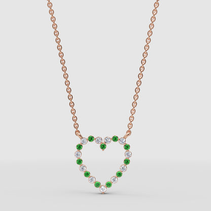 Emerald And Diamond Heart Pendant Necklace In 14K Yellow Gold - Four