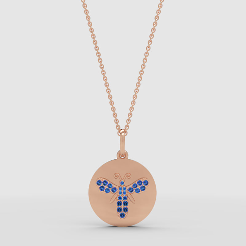 Blue Sapphire Butterfly Disc Pendant Necklace - Four