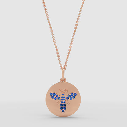 Blue Sapphire Butterfly Disc Pendant Necklace - Four