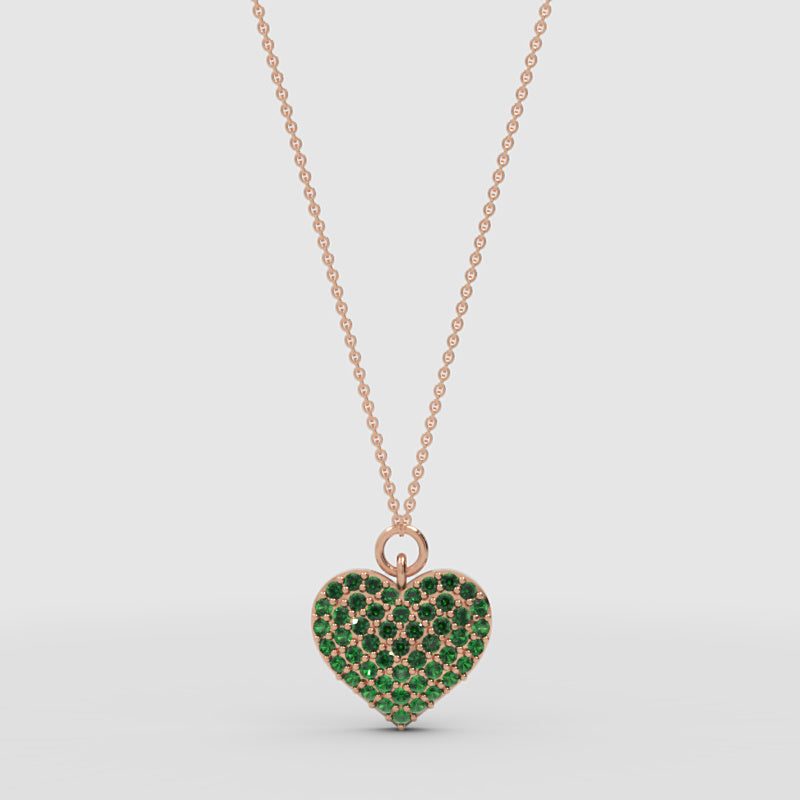 Lab-Grown Emerald Heart Pendant Necklace In White Gold | Adjustable 16–17 Inch Chain - Four