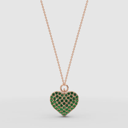 Lab-Grown Emerald Heart Pendant Necklace In White Gold | Adjustable 16–17 Inch Chain - Four