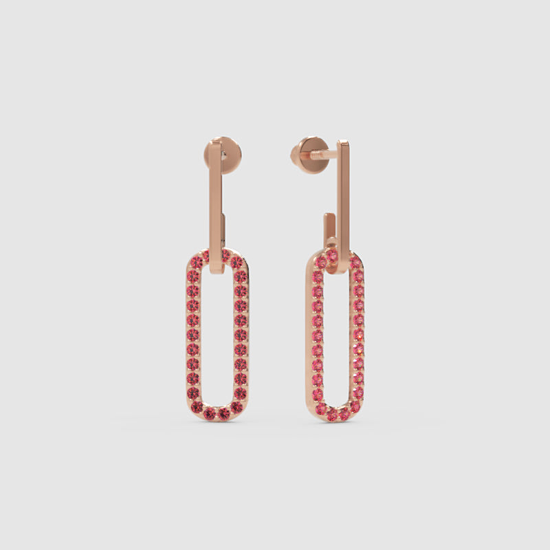 Modern Geometric Drop Earrings With Pink Gemstone Rectangular Hoops - Four