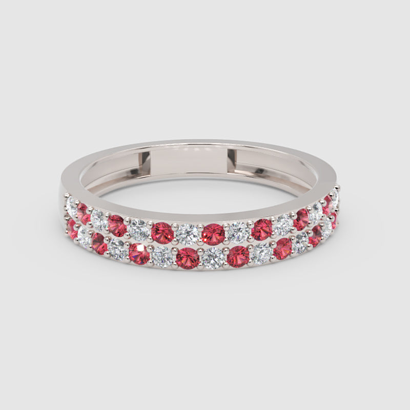 Double Row Ruby And Diamond Eternity Band Ring - Four