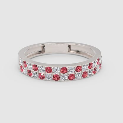 Double Row Ruby And Diamond Eternity Band Ring - Four