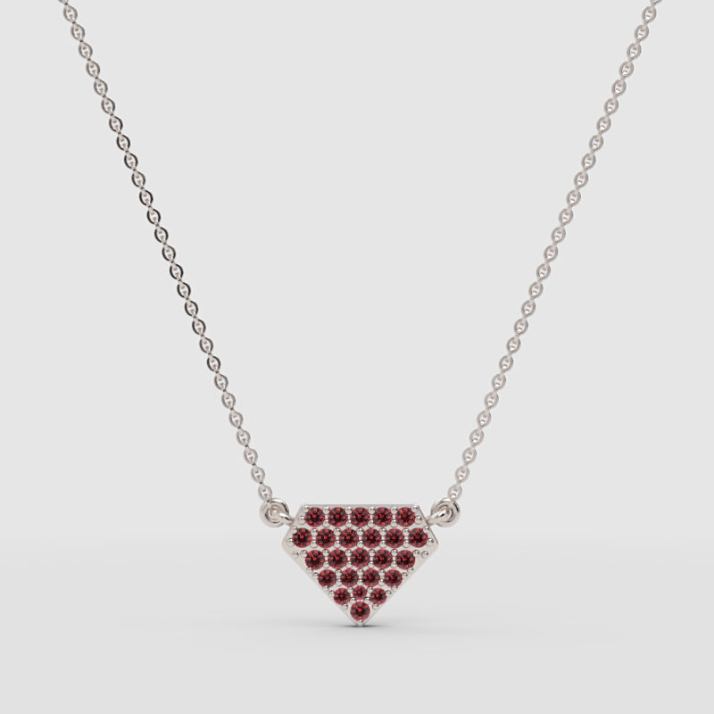 Pav Garnet Heart Pendant Necklace - Four