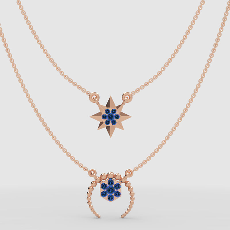 Blue Crystal Star And Horseshoe Layered Necklace Set - Four
