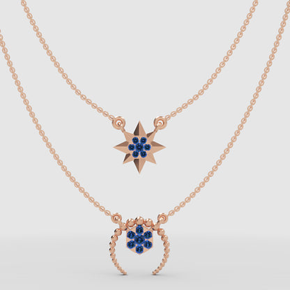 Blue Crystal Star And Horseshoe Layered Necklace Set - Four