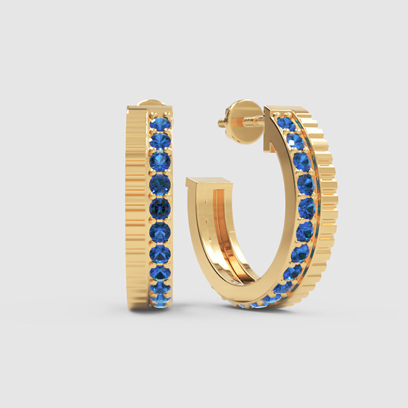 Blue Sapphire Hoop Earrings In Rose Gold – Classic Minimal Color Statement Hoops | Jebij - Four