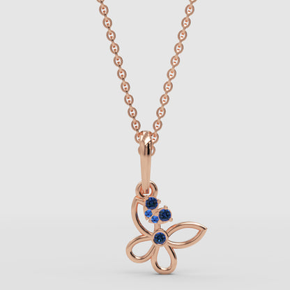 Blue Crystal Butterfly Pendant Necklace With Chain - Four