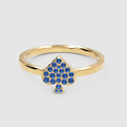 Blue Sapphire Spade Stackable Ring With Pav Setting - Four