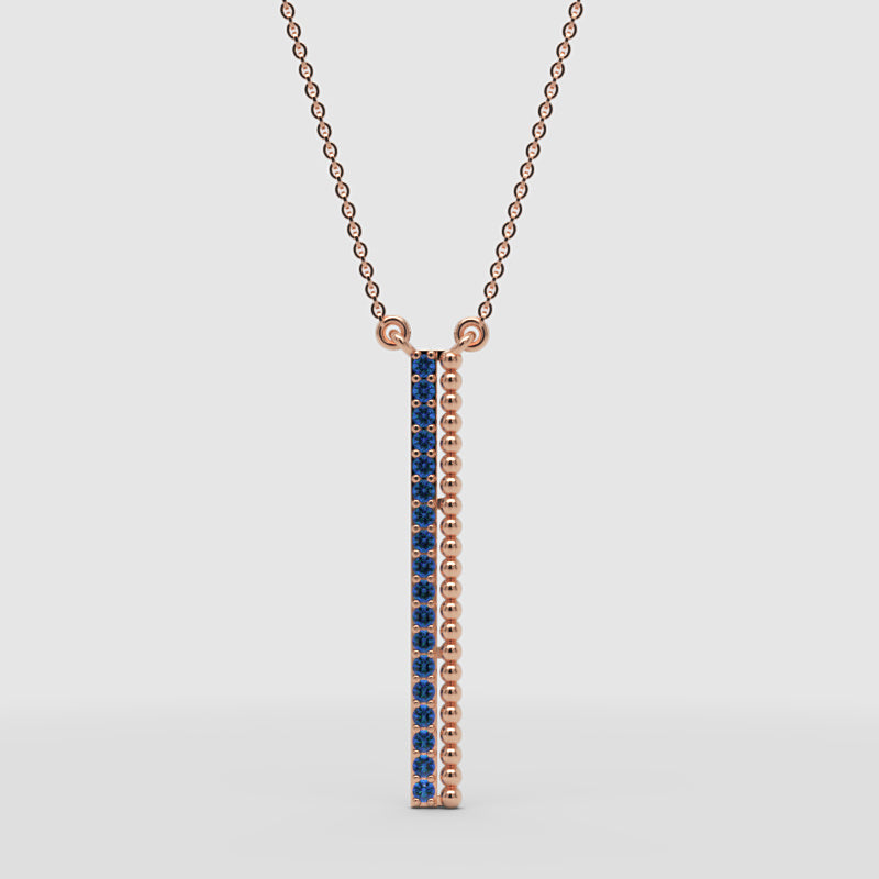 Blue Sapphire Vertical Bar Pendant Necklace - Four