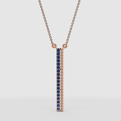 Blue Sapphire Vertical Bar Pendant Necklace - Four