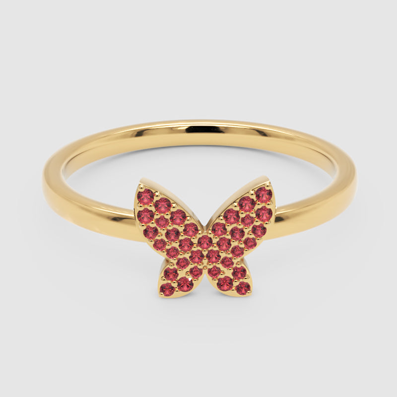 Ruby Butterfly Pav Ring In Rose Tone Finish - Four