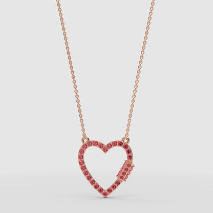 Lab-Grown Ruby Open Heart Necklace In White Gold | Romantic Pave Pendant With Adjustable 16–17 Inch Chain - Four