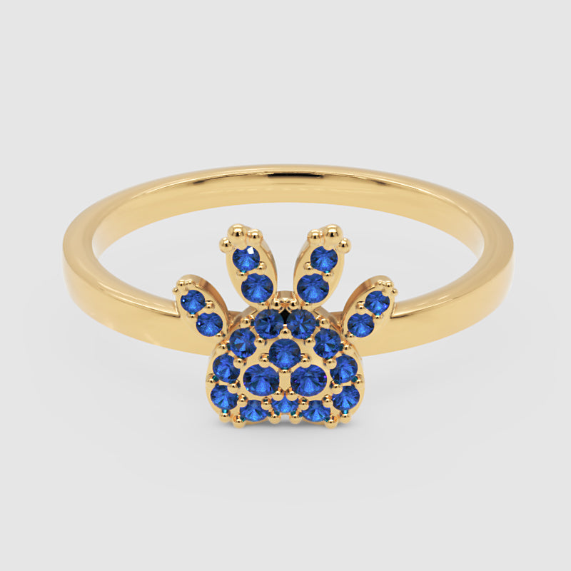 Blue Sapphire Paw Print Ring For Pet Lovers - Four