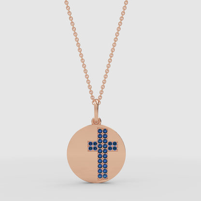 Blue Crystal Cross Disc Pendant Necklace - Three