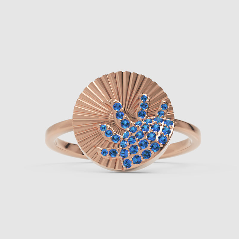 Blue Sapphire Wave Ring With Textured Sunburst Design - Four