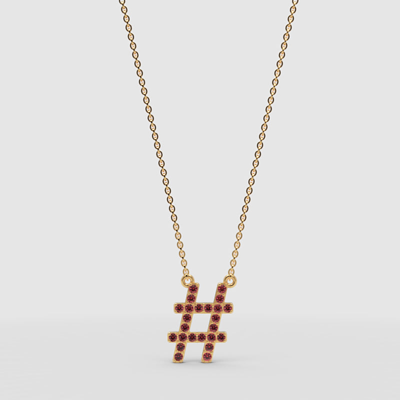 Ruby Hashtag Pendant Necklace With Chain - Four