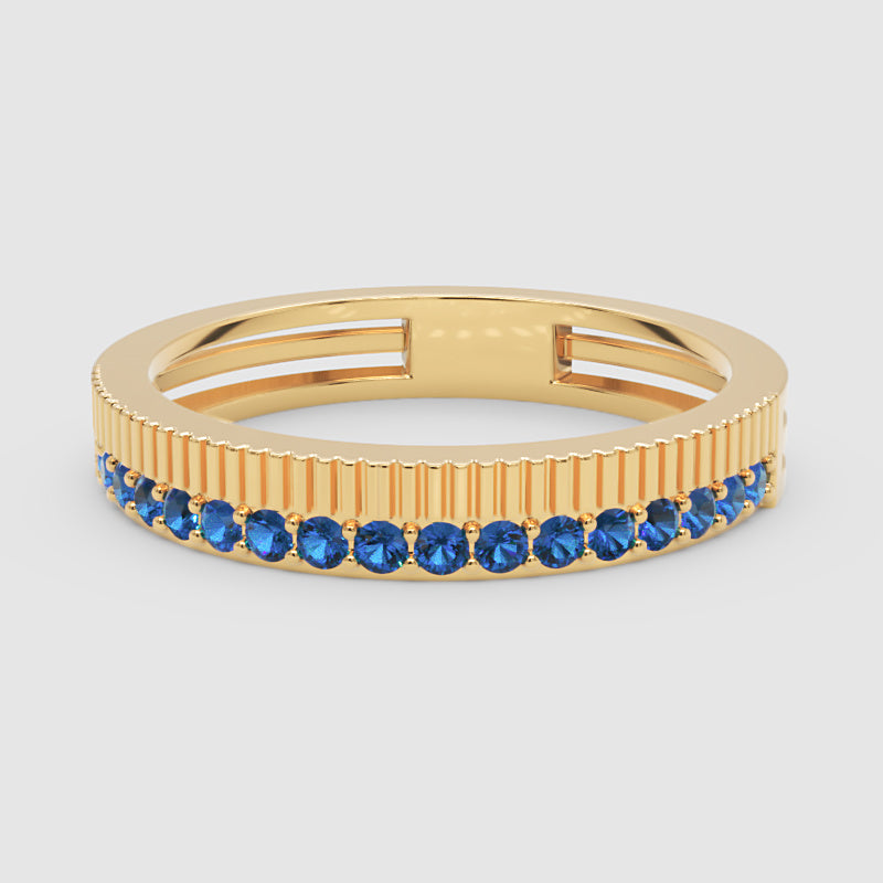 Gold Blue Sapphire Band Ring 4Mm – Minimal Textured Stackable Ring | Jebij - Four
