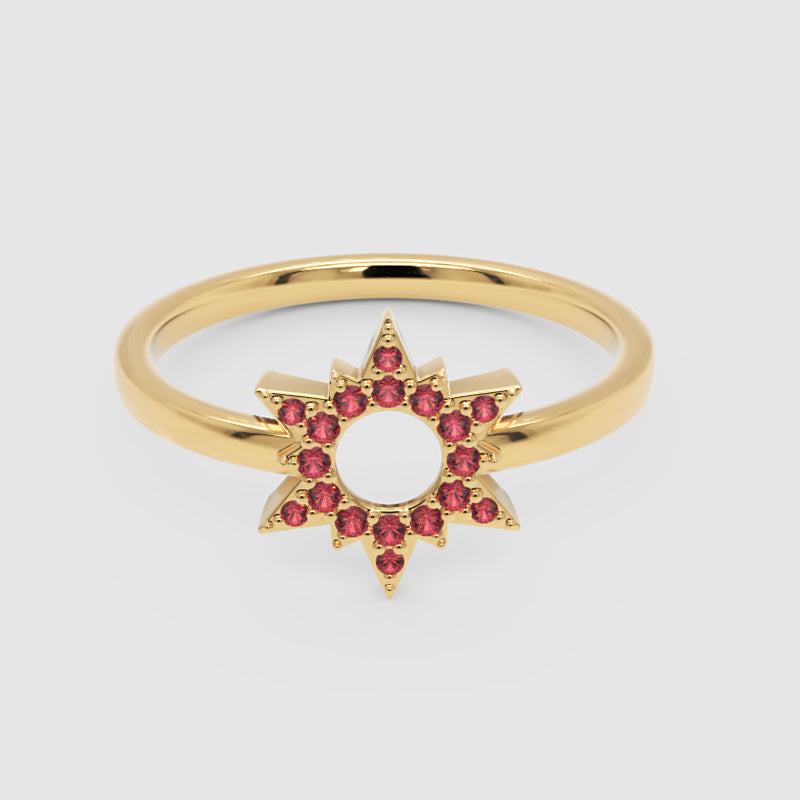 Ruby Starburst Halo Ring With Open Center Design - Four