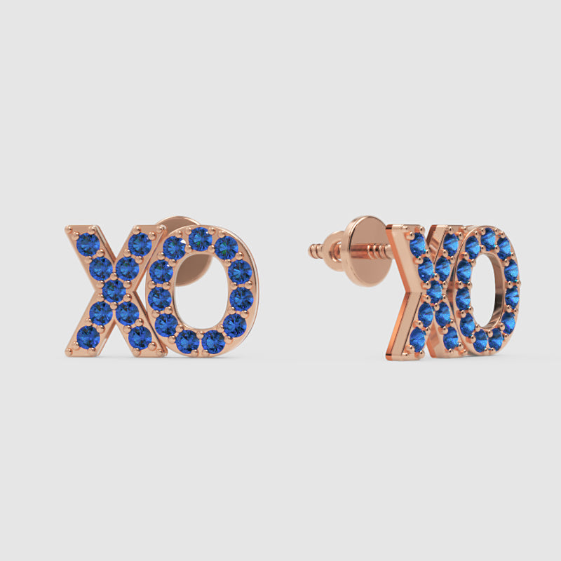 Blue Crystal Xo Stud Earrings With Screw Back - Four